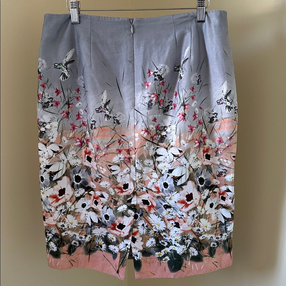 Talbots Floral Hummingbird Pencil Skirt Size 10 Cotton Linen Lined - Picture 4 of 7